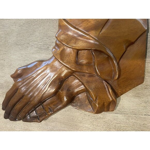 Vintage Carved Praying Hands on Wood Plaque  Religious Faith - Picture 2 of 5